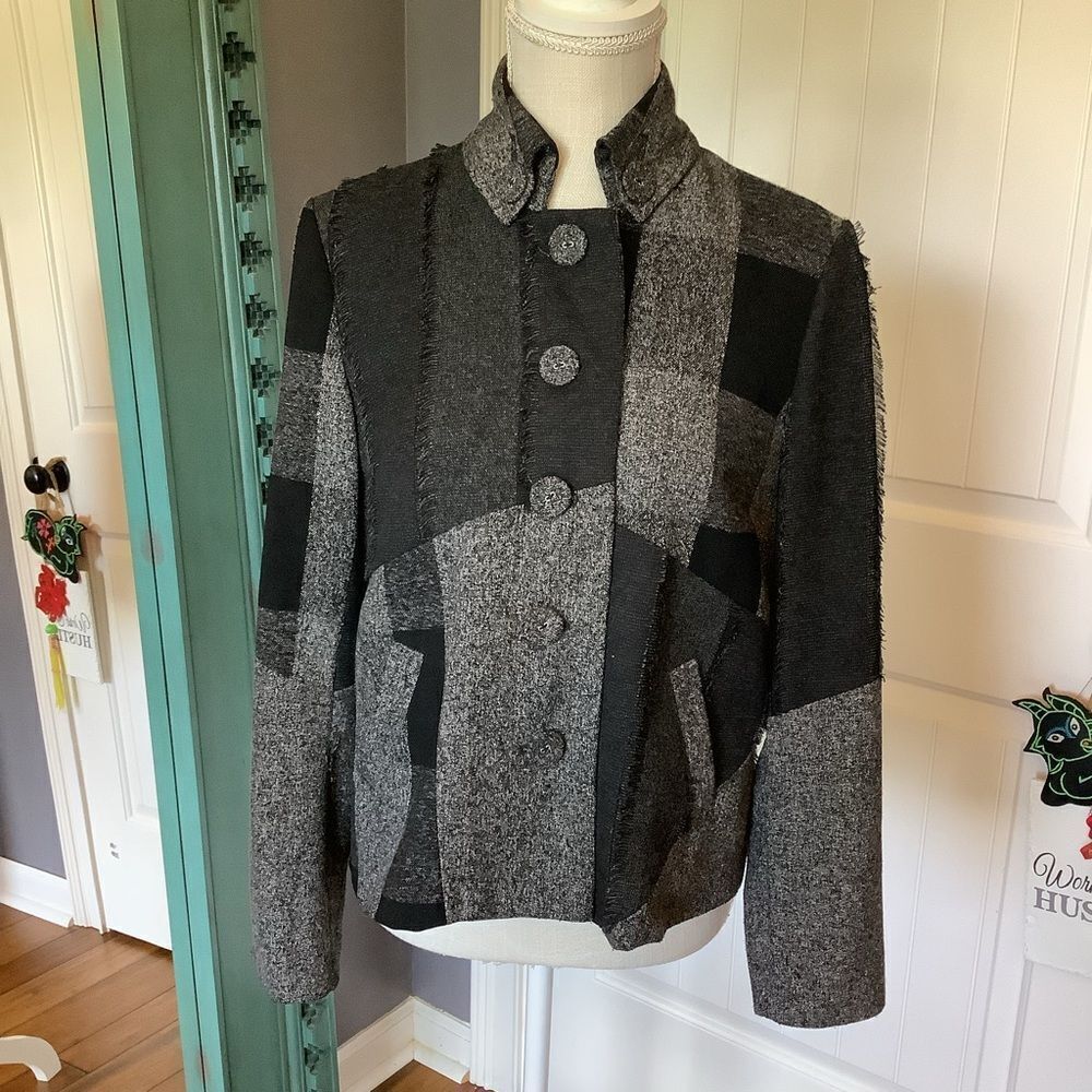 ColdWater Creek Black‎ & Gray Patchwork Jacket 🐱‍👤🤍🖤